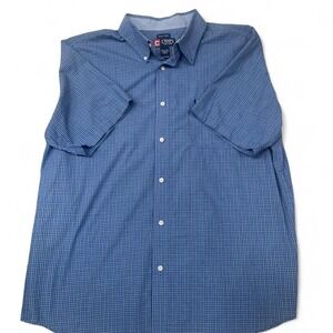 Chaps Mens XXL Blue Micro Check Short Sleeve Easy Care Button Down Shirt